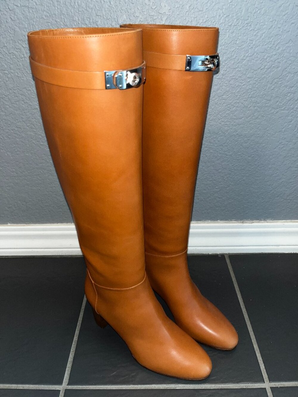 HERMES STORY 70 BOOTS IN HERITAGE CALFSKIN in NATUREL LEATHER - NEW in BOX EU37